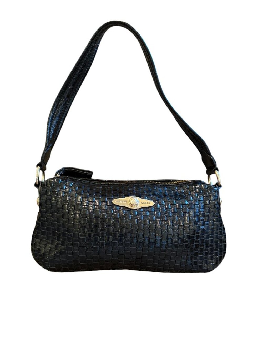 Elliott Lucca Woven Leather Small Black Shoulder Bag